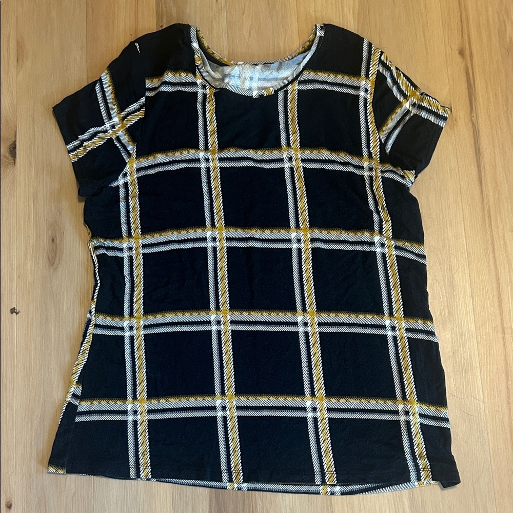 Apt. 9 Black and Yellow Plaid Short Sleeve Tee